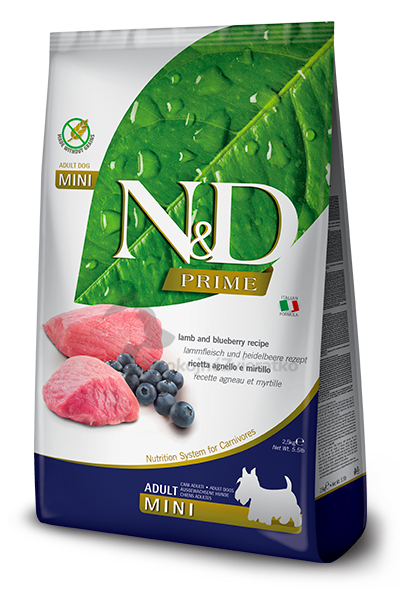 Farmina N&D dog PRIME (GF) adult mini, lamb & blueberry 0,8 - 2,5 - 7 kg